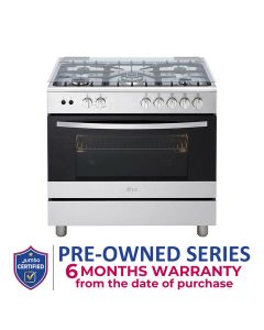 LG 90x60 5 Burner Full Gas Cooking Range Full Safety Stainless Steel Finish with Heavy Duty Cast Iron Trivet With Rotisserie | FA415RMA