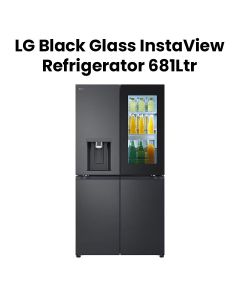 LG 681L Black Glass InstaView, French Door Fridge, Essence Black Steel | GR-X34FFCAB