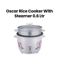 Oscar Rice Cooker with Steamer 0.6L Teflon with Glass Lid | White | ORC06WS
