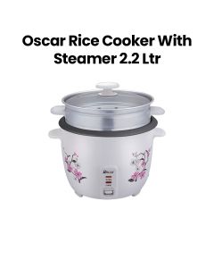 Oscar Rice Cooker with Steamer 2.2L Teflon with Glass Lid | White | ORC22WS