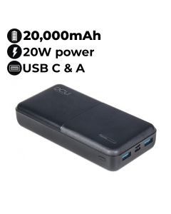 DCU Tecnologic Dual USB Power Bank PD 20W 20000 mAh – Black |34155021