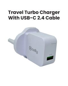 Celly Travel Charger with USB Port 2.4 A+ Type-C Cable - White | UKTCUSBTYPEC