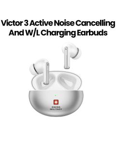 Swiss Military Stereo Earbuds with Wireless Charging, ANC & ENC – Silver | SM-TWS-VICTOR3-ANC-ENC
