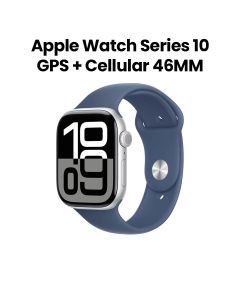 Apple Watch Series 10 GPS + Cellular 46mm Silver Aluminium Case with Denim Sport Band - M/L | MWY13QA/A