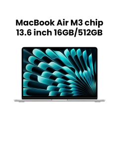 Apple MacBook Air 13.6" M3 Chip 10-Core GPU 16GB RAM 512GB SSD (English/Arabic) - Silver | MXCT3AB/A