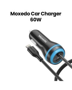 Moxedo Ultra-Fast Car Charger with Built-in Lightning Cable 60W - Black | MX-CC025-L