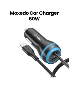 Moxedo Ultra-Fast Car Charger with Built-in Type-C Cable 60W - Black | MX-CC025-C