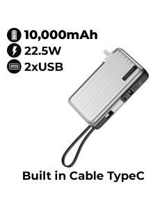 Moxedo Porta-Go 10000mAh Power Bank with AC Plug, USB-C Cable & 2 Travel Adapters - White | MX-PB014