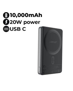 Acefast 20W Ultra-Thin Magnetic Wireless Charging Power Bank - Black | M12-10000PD