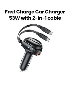 Acefast 53W 2-in-1 Car Charger (2*USB-C) with Retractable Cable - Black | B13