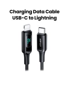 Acefast USB-C to Lightning Zinc Alloy Digital Display Braided Charging Data Cable - Black | C6-01