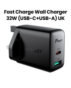 Acefast PD32W Dual Port Charger (USB-C+USB-A) UK - Black | A8