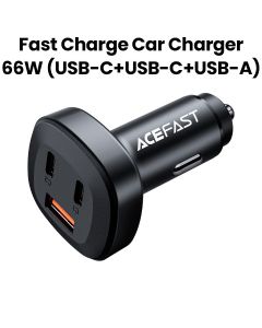 Acefast 66W Three-Port Metal Car Charger (USB-C+USB-C+USB-A) - Black | B3