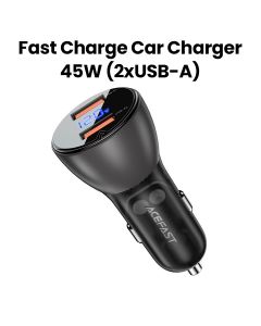 Acefast 45W Metal Car Charger (USB-A+USB-A) with Digital Display - Black | B7