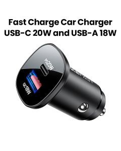 Acefast Mini 38W Dual-Port Metal Car Charger (USB-C+USB-A) - Black | B1