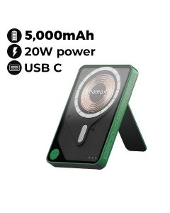 Momax Power X Pro 5000mAh Magnetic Wireless Power Bank with Stand and Built-in USB-C Cable - Green |IP131HKG