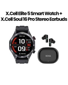 Xcell Elite 5 Smartwatch Black Strap + Soul 16 Pro Stereo Earbuds - Black | XL-BD-ELITE5BLKS-SOUL16PRO