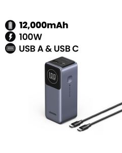 UGREEN 12,000mAh Quick Charging 100W Power Bank (Gray) | UG-PB-PB724-12000C-100W