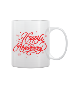 White Mug Printed in Red Happy Anniversary