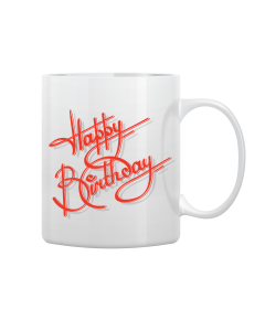 White Mug Printed in Red Happy Birthday