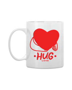 White Mug Printed in Red Love Filled