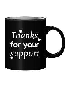 Black Mug Printed in White Expressing Gratitude