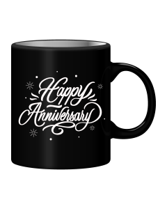 Black Mug Printed in White Happy Anniversary