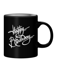 Black Mug Printed in White Happy Birthday