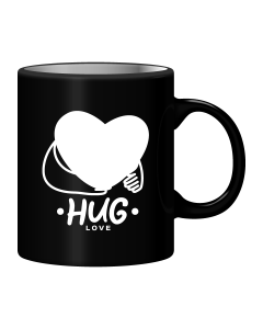 Black Mug Printed in White Love Filled
