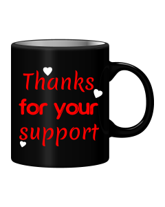 Black Mug Printed in Red Expressing Gratitude