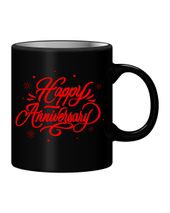 Black Mug Printed in Red Happy Anniversary