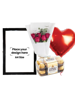 A4 Photo Frame Bundle (Personalized Black Photo Frame, Flowers, Balloon & Chocolate)