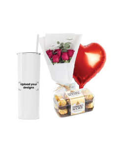 Water Bottle  Bundle (Personalized Water Bottle with Straw, Flowers, Balloon & Chocolate)