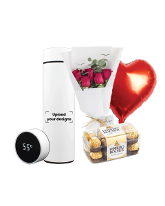 Water Bottle  Bundle (Personalized Digital Temperature Vaccum Flask, Flowers, Balloon & Chocolate)