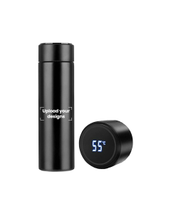 Vaccum Flask Printed with Your Personalized Design - Digital Temperature Water Bottle - Black