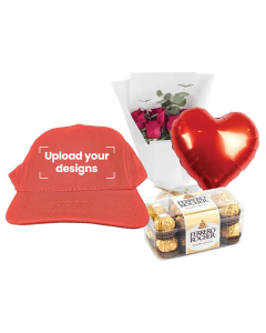 Cap Bundle (Personalized Printed Orange Cap, Flowers, Balloon & Chocolate)