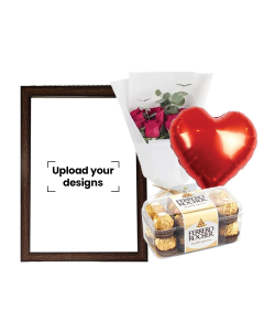 A3 Photo Frame Bundle (Personalized Brown Photo Frame, Flowers, Balloon & Chocolate)