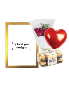 A3 Photo Frame Bundle (Personalized Golden Photo Frame, Flowers, Balloon & Chocolate)
