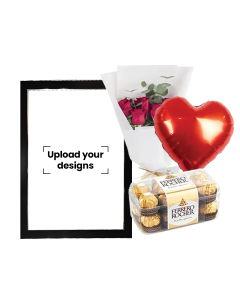 A3 Photo Frame Bundle (Personalized Black Photo Frame, Flowers, Balloon & Chocolate)