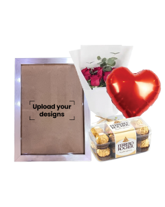 A3 Photo Frame Bundle (Personalized Silver Metallic Photo Frame, Flowers, Balloon & Chocolate)