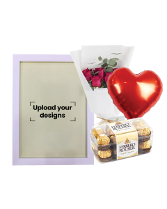 A5 Photo Frame Bundle (Personalized White Photo Frame, Flowers, Balloon & Chocolate)