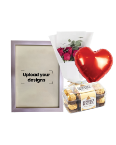 A5 Photo Frame Bundle (Personalized Grey Metallic Photo Frame, Flowers, Balloon & Chocolate)