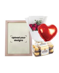 A5 Photo Frame Bundle (Personalized Oak Wood Photo Frame, Flowers, Balloon & Chocolate)