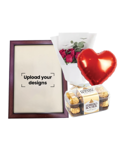 A5 Photo Frame Bundle (Personalized Dark Walnut Photo Frame, Flowers, Balloon & Chocolate)