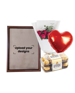 A5 Photo Frame Bundle (Personalized Caramel Photo Frame, Flowers, Balloon & Chocolate)