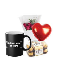 Magic Mug Bundle (Personalized Matte Black Magic Mug, Flowers, Balloon & Chocolate)