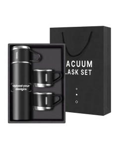 Stainless Steel Vaccum Flask Thermos Mug Printed with Your Personalized Design Gift Set - Black
