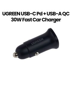 UGREEN USB-C PD+USB-A QC 30W Fast Car Charger | PC Case | Grey | UG-CC-DUAL-EC305-30W-GRY