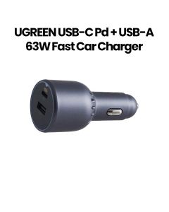 UGREEN USB-C PD+USB-A 63W Fast Car Charger | Without Cable | Grey | UG-CC-DUAL-EC701-63W-GRY