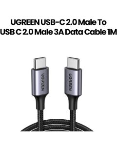 UGREEN USB-C 2.0 Male to USB-C 2.0 Male 3A Data Cable | 1M | Black | UG-CBL-US261-USBC-C-60W-1M-BLK